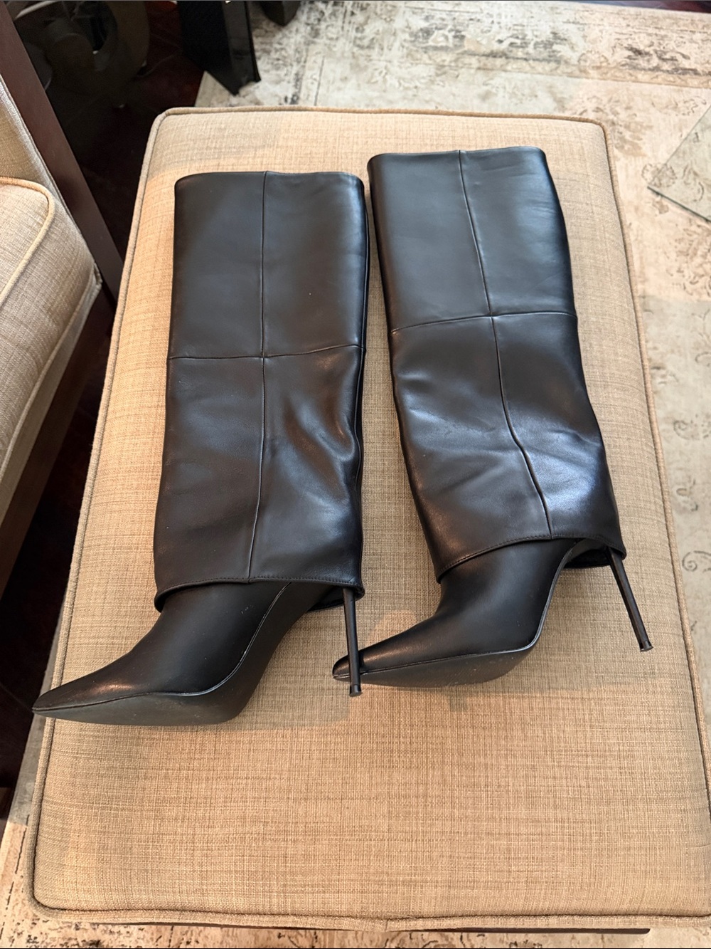 Steve Madden Black Pointed Stiletto Knee-High Boots